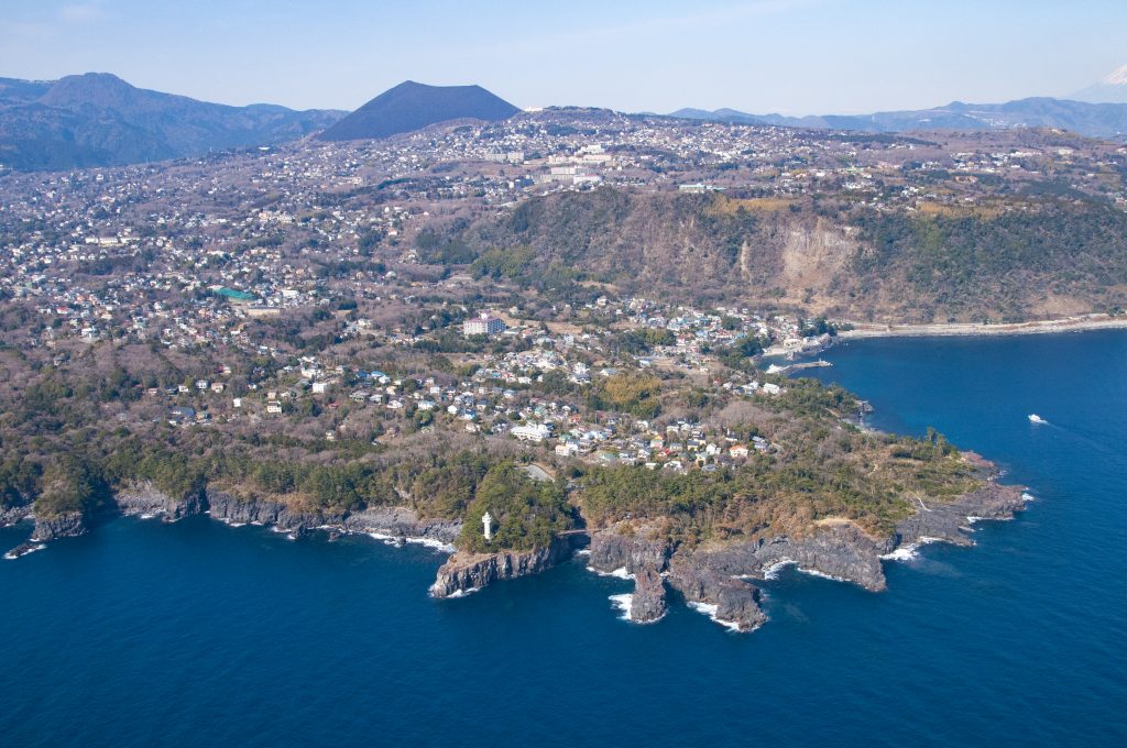 The Jogasaki coast and Mount Omuro after the grass burning